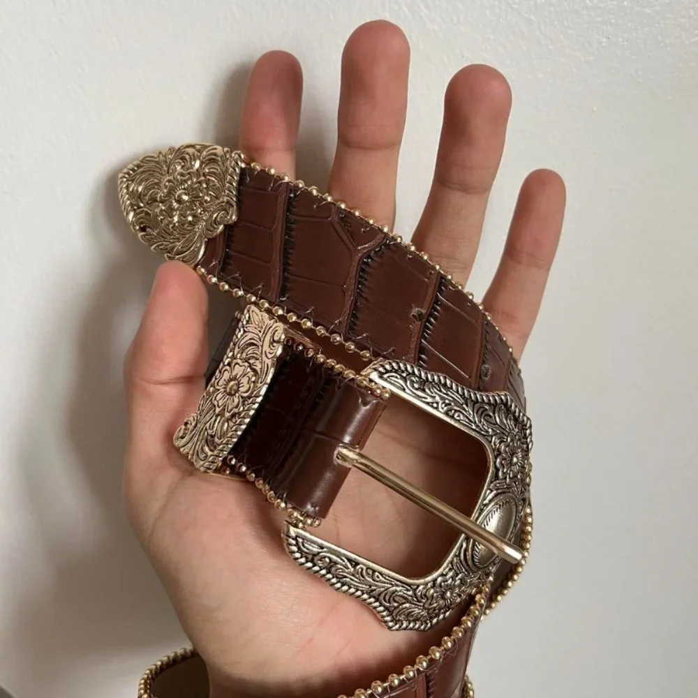 Vintage style brown American western gold boho belt - Picture 7 of 8